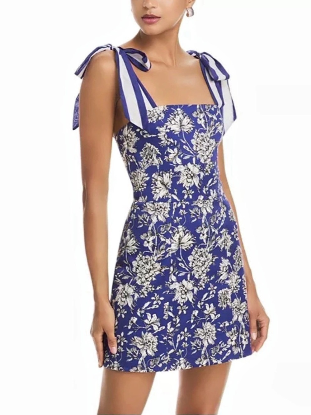 Alice + Olivia Maryann Blue & White Floral Print Tie Shoulder
Minidress - Sz 14